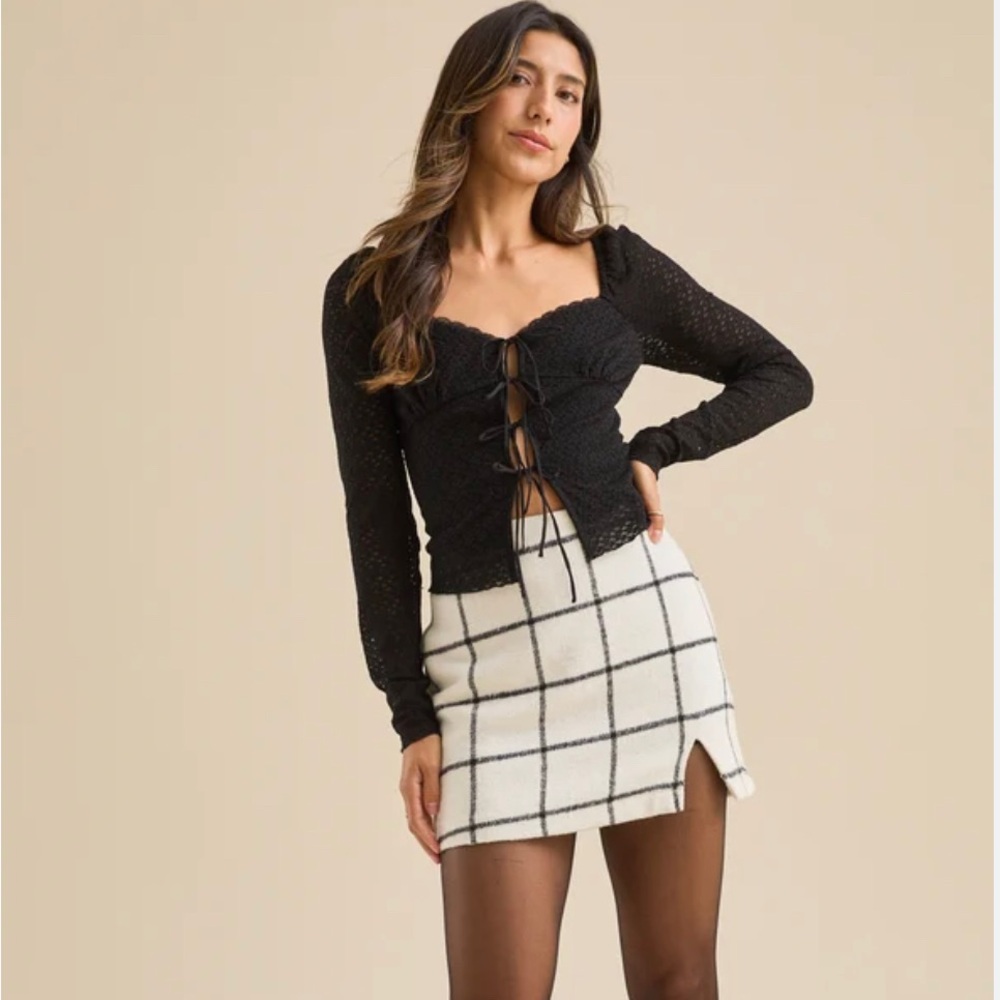 ALTAR’D STATE mini skirt cream & black plaid size small